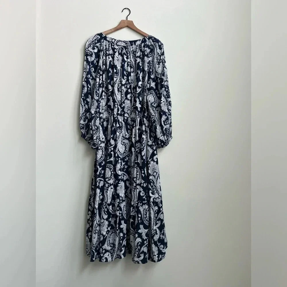 TALBOTS FLOUNCE HEM MIDI DRESS IN BLUE/WHITE PAISLEY 3X Tiered Modest Workwear - Picture 10 of 12